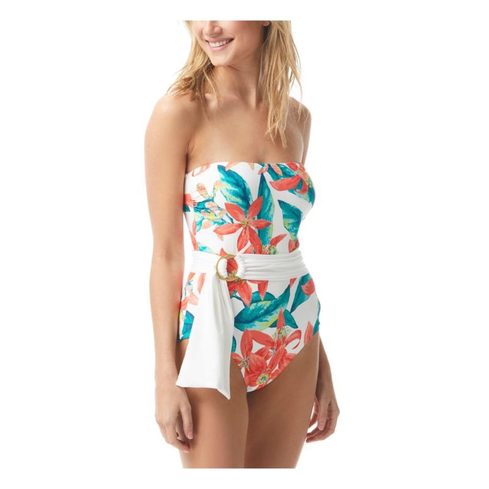 VINCE CAMUTO SWIM Women's White Stretch Belt Lined Bandeau One Piece Swimsuit 6